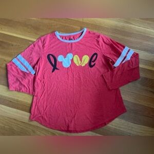 Disney Red Long Sleeve Graphic Tee with White Trim